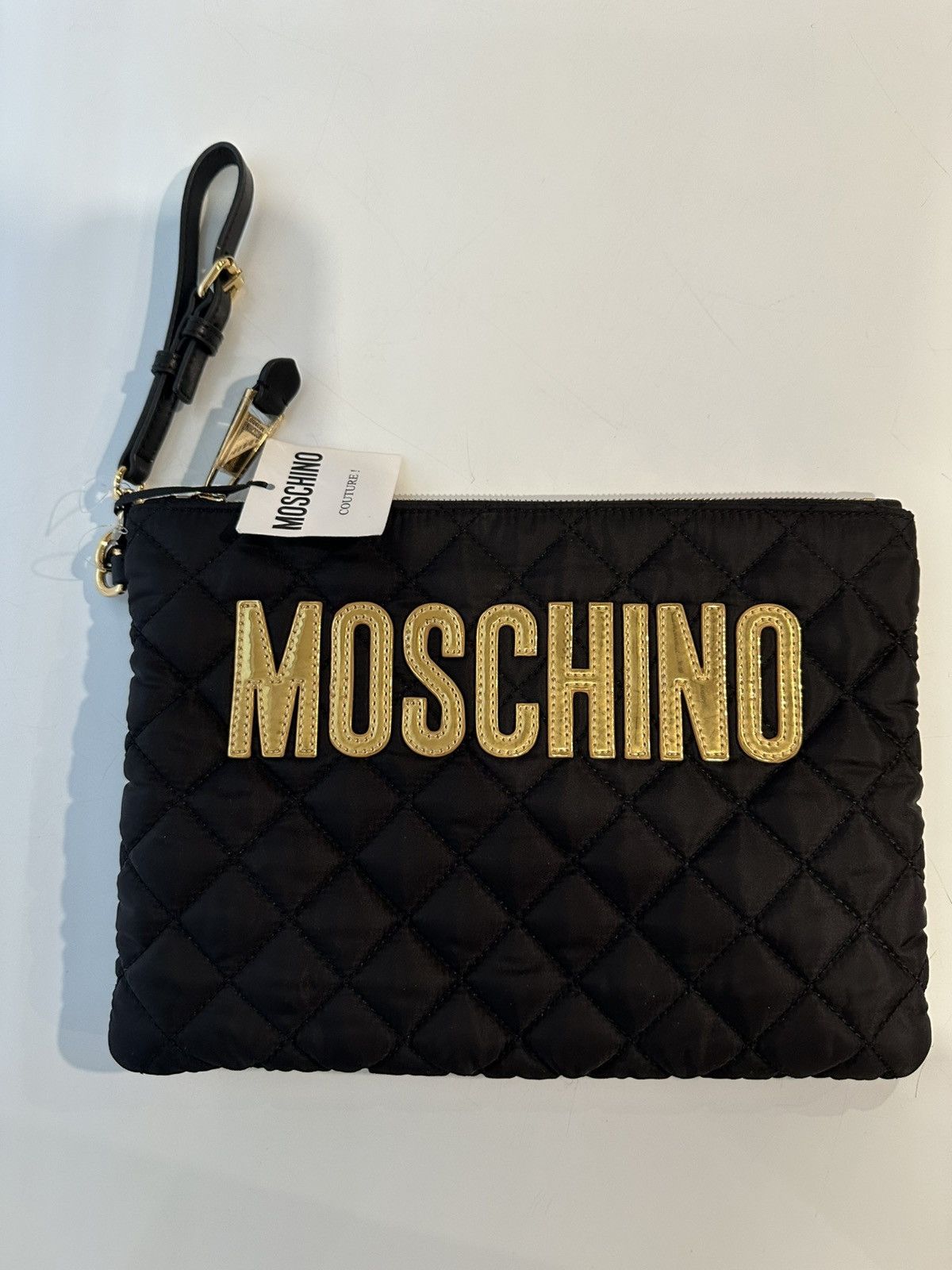 Moschino Moschino Black Quilted Wristlet with Gold Logo Size ONE SIZE - 3 Thumbnail