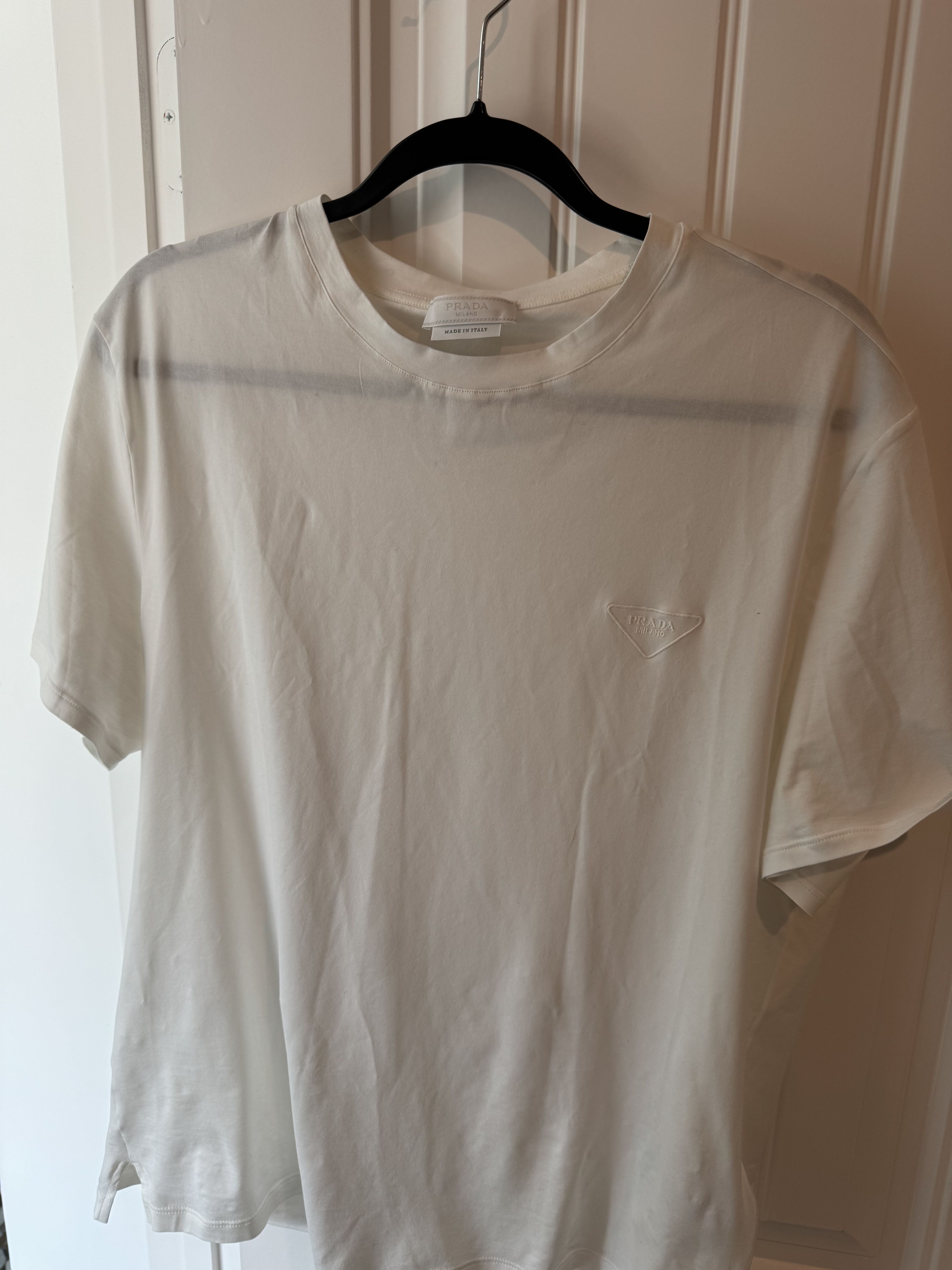 image of Prada White Crew Neck T-Shirt, Men's (Size 2XL)