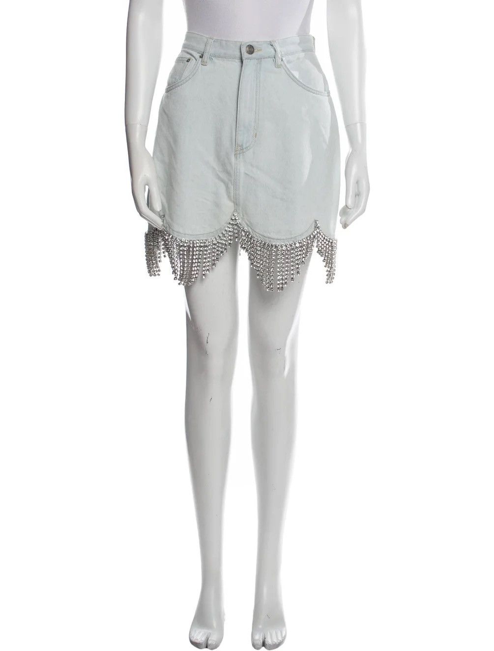 Area NYC AREA Scalloped Crystal-embellished Denim Mini Skirt Size 27" / US 4 / IT 40 - 7 Thumbnail