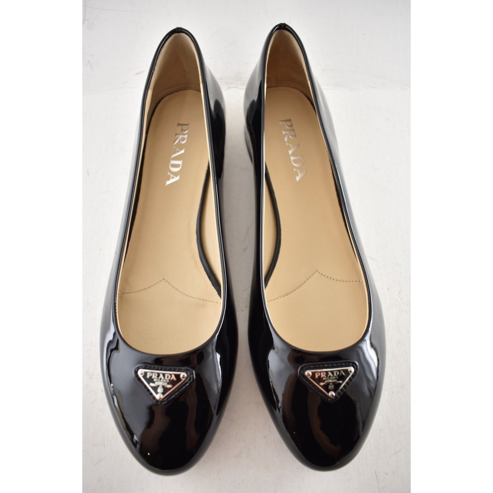 Prada Prada Black Patent Silver Logo Ballerina Ballet Flat 39.5 Size US 9.5 / IT 39.5 - 10 Thumbnail