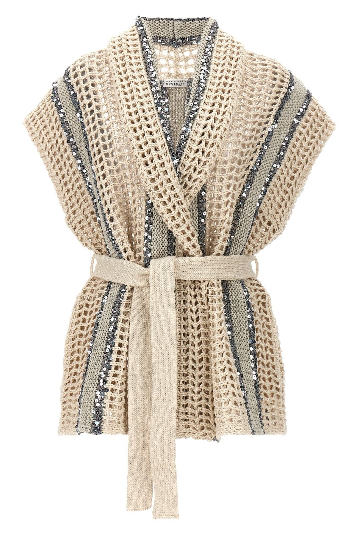o1y0725 Sleeveless Cardigan in Ivory/Gray