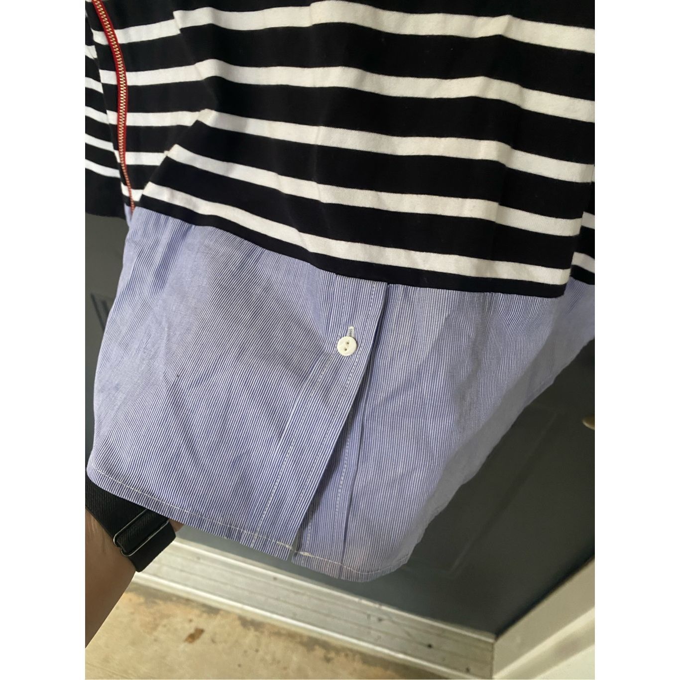 Elliott Lauren NWT Navy Blue Red Side Zipper Blouse, Size Sm