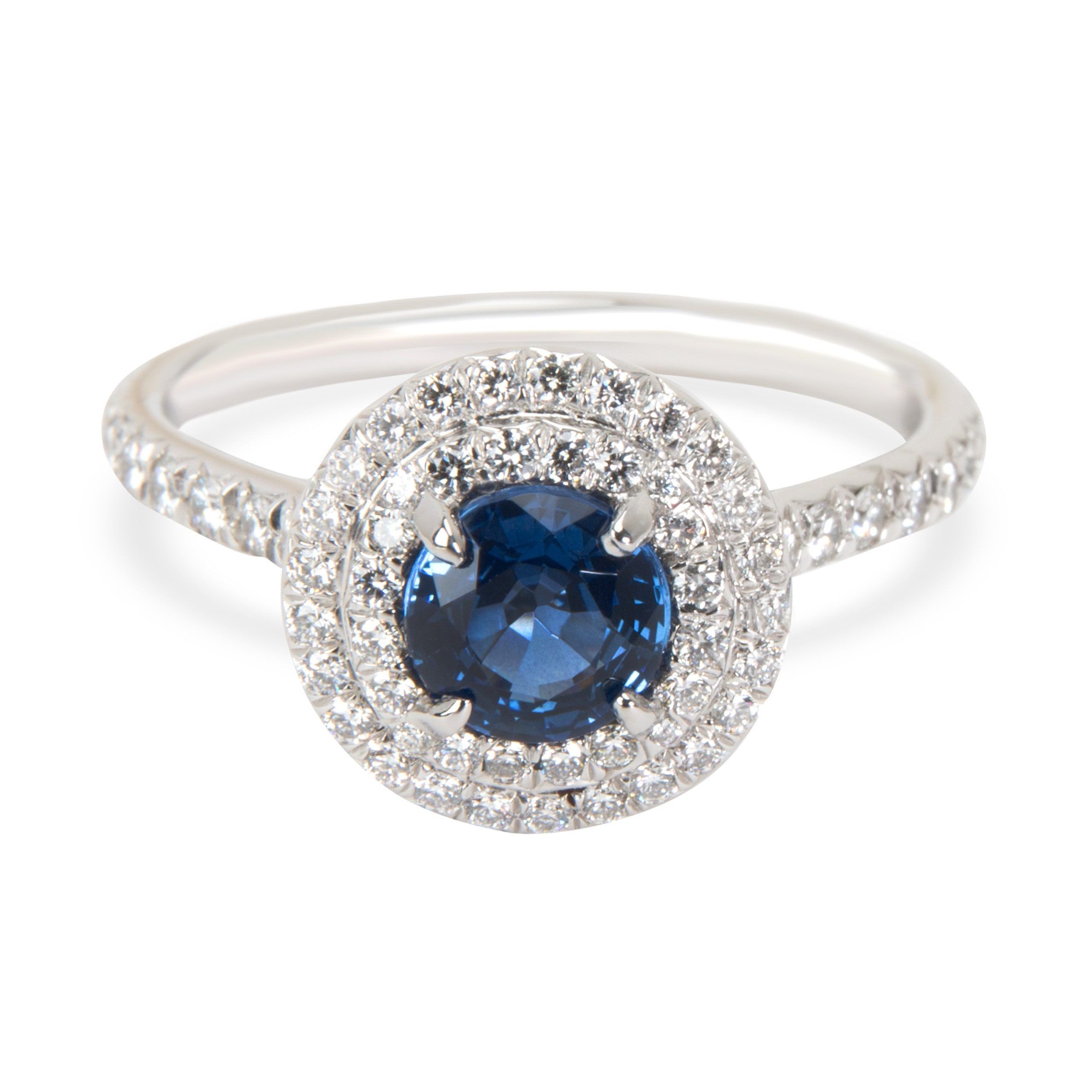 image of Tiffany Co Tiffany & Co. Sapphire Diamond Engagement Ring In Platinum Blue 0.36 Ctw, Women's