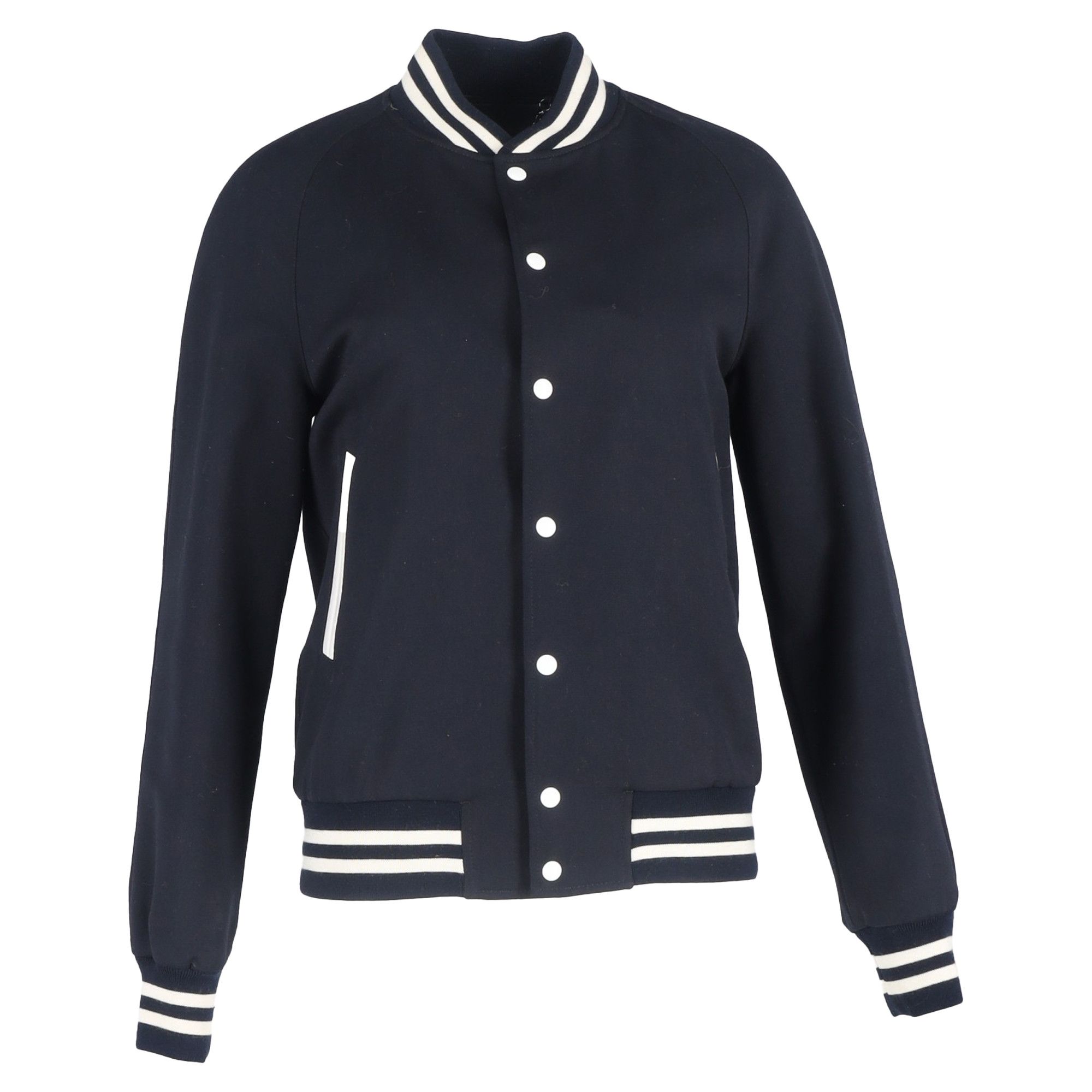Sandro Sandro Paris Striped Varsity Jacket in Navy Blue Polyester Size US S / EU 44-46 / 1 - 1 Thumbnail