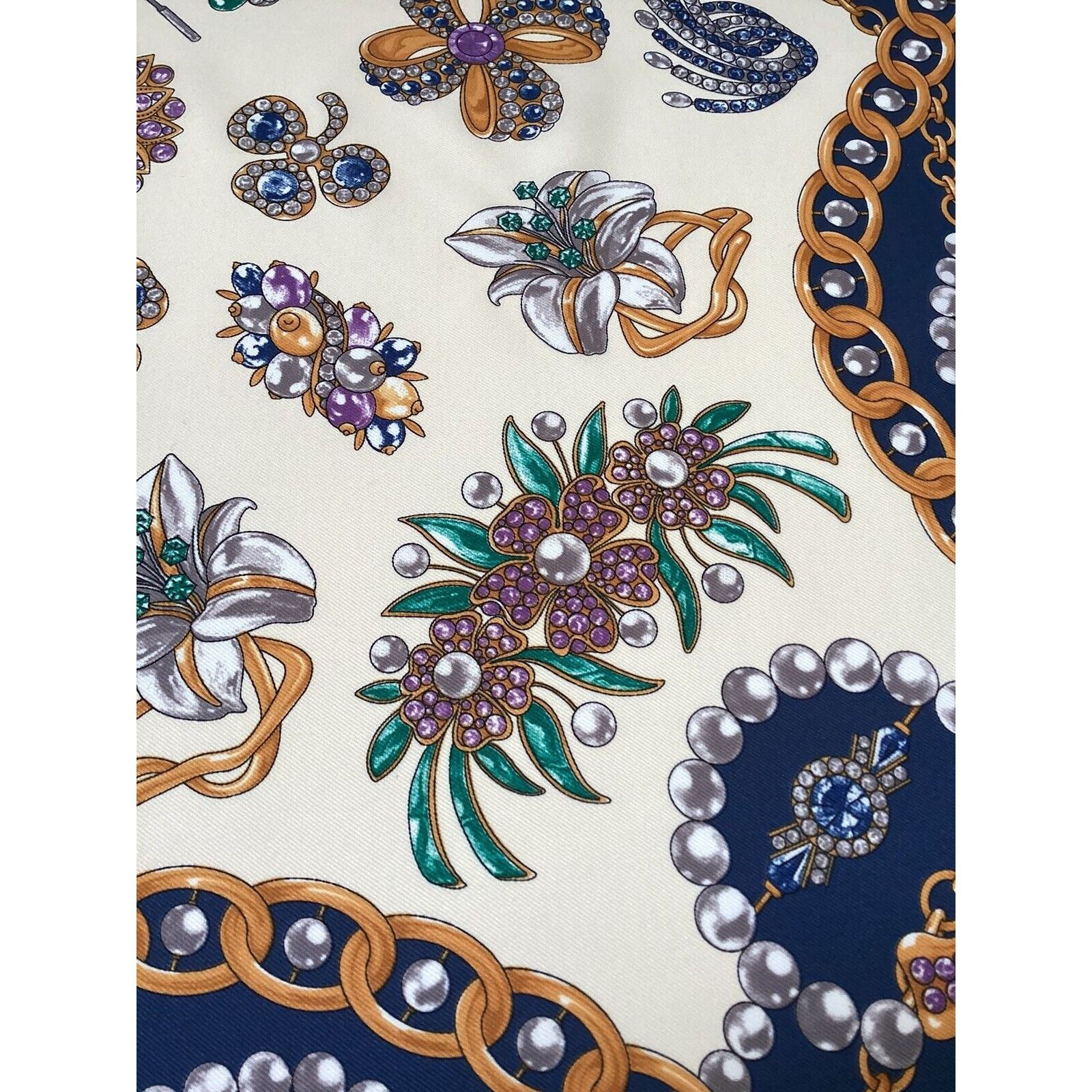 Other MEDITERRANEA White Jewelry Print Polyester Scarf Italy Size ONE SIZE - 4 Thumbnail