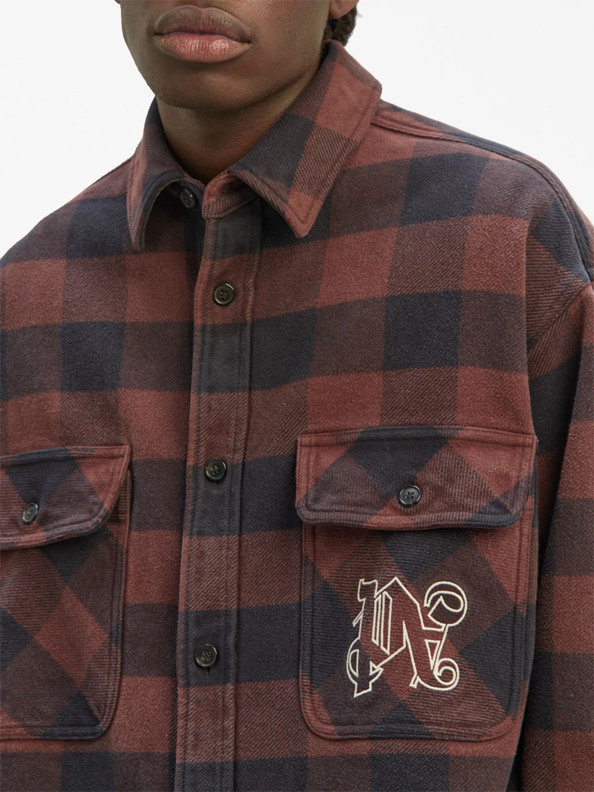 Palm Angels o1gr1nt0425 Pa Monogram Check Over Shirt in Brown Size US M / EU 48-50 / 2 - 5 Thumbnail