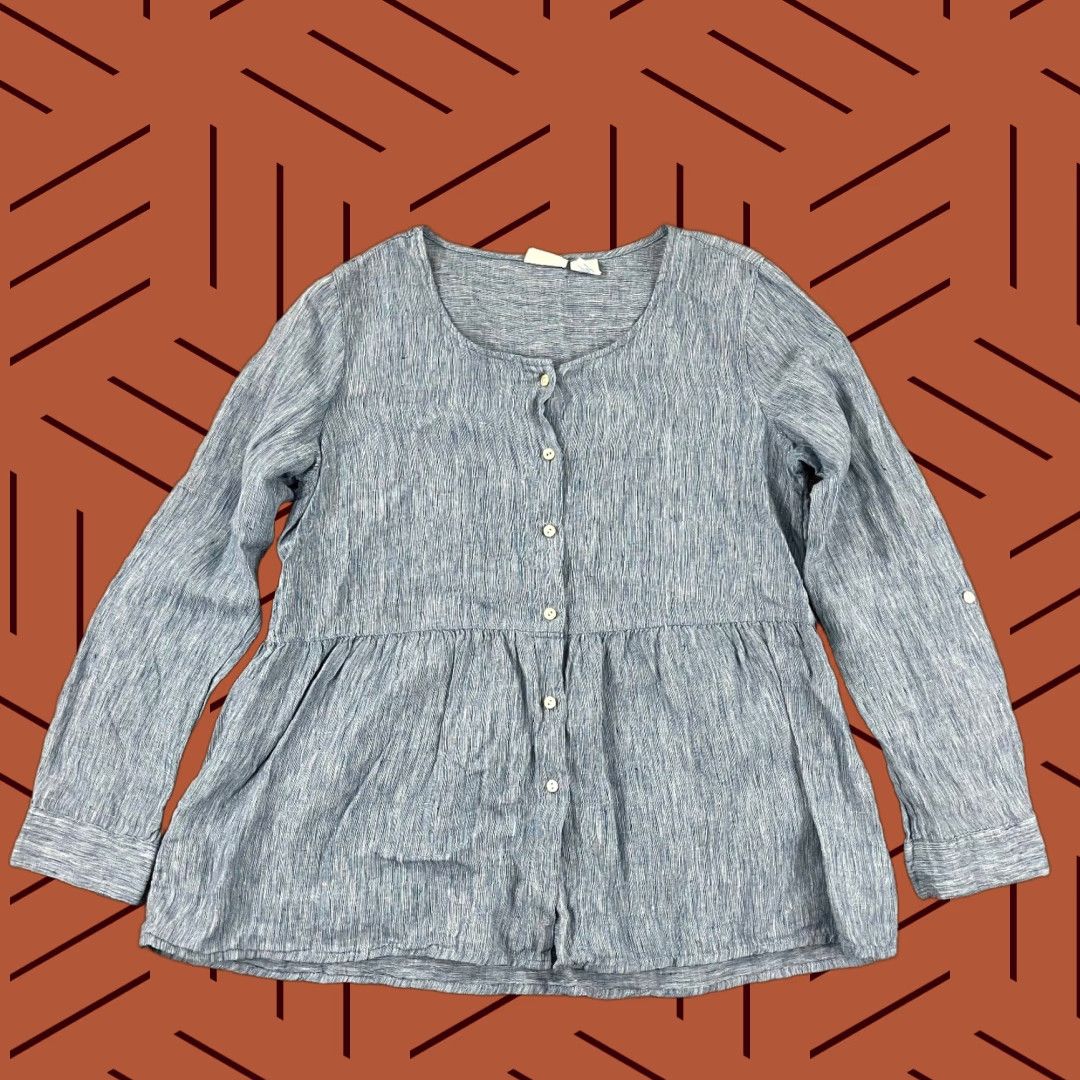 Vintage VINTAGE Sigrid Olsen Blouse Womens Small Blue Linen Peplum Long Sleeve Casual Office Wear Size S / US 4 / IT 40 - 1 Thumbnail