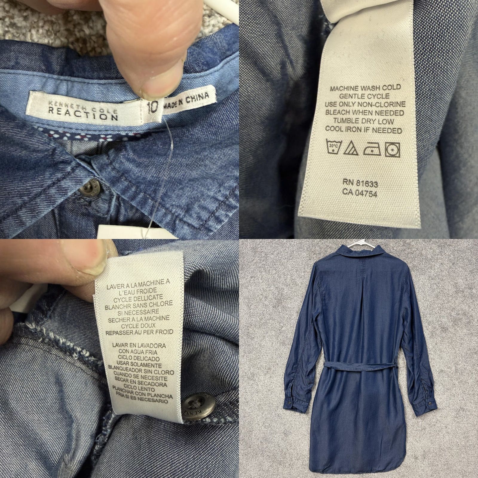 Kenneth Cole Womens Kenneth Cole Reaction Shirt Dress 10 Blue Tencel Chambray Belted Workwear Size L / US 10 / IT 46 - 8 Thumbnail