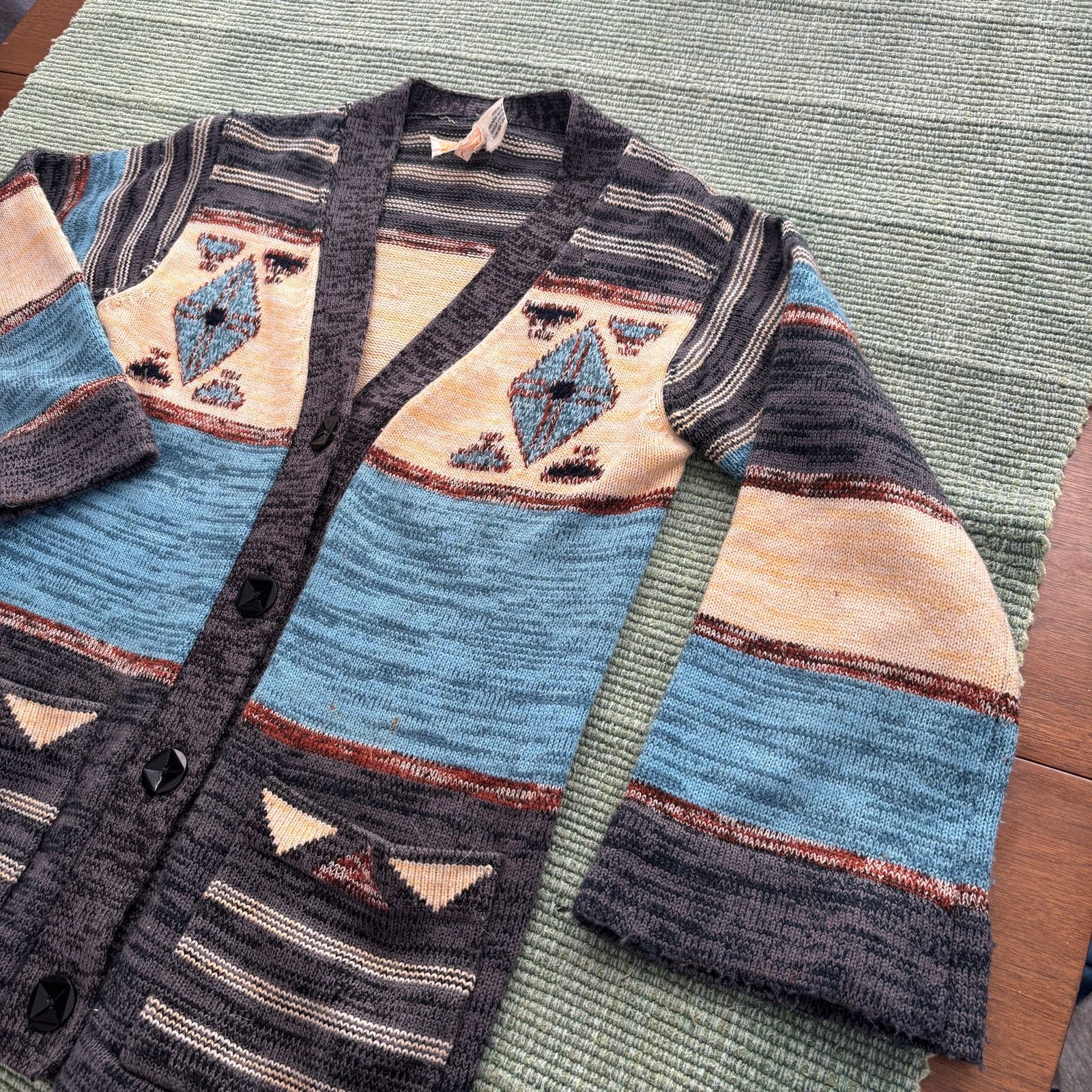 Vintage Vintage 70s Womens Knit Cardigan Boho Southwestern Hippie Size L / US 10 / IT 46 - 6 Thumbnail