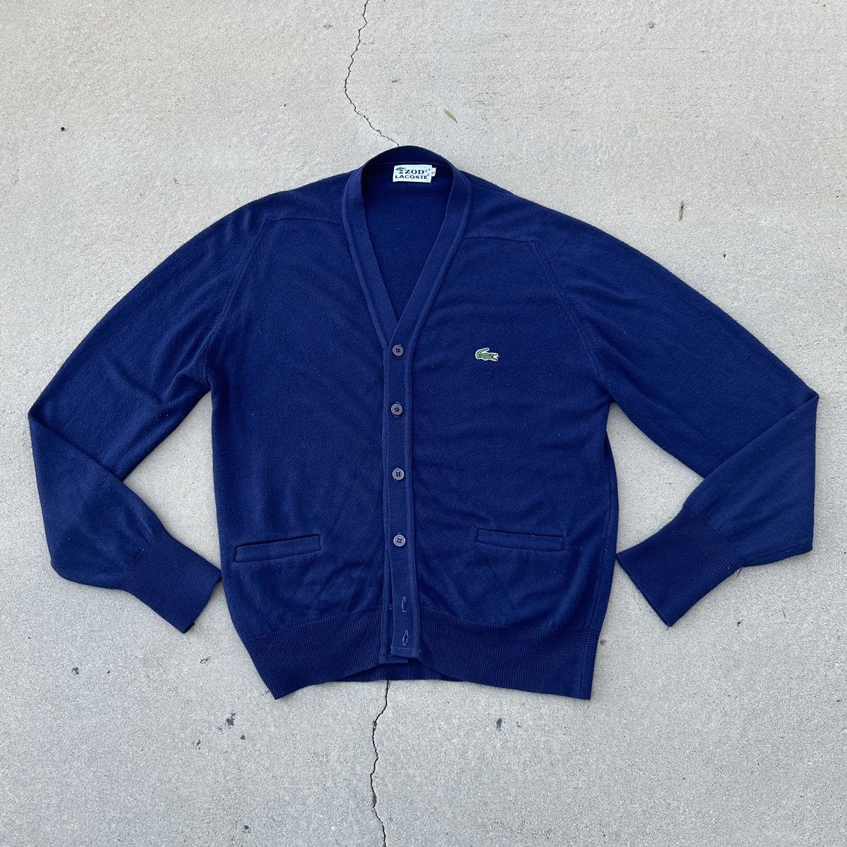 Pre-owned Cardigan X Lacoste 80's Vintage Lacoste Navy Blue Cashmere Cardigan
