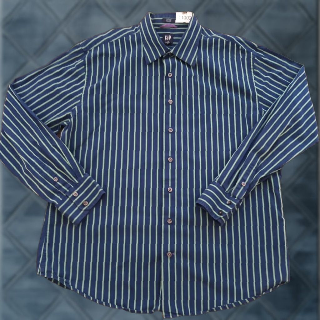 Gap Gap Shirt Mens XL Blue Green Striped Long Sleeve Button-Up Cotton Size US XL / EU 56 / 4 - 1 Thumbnail