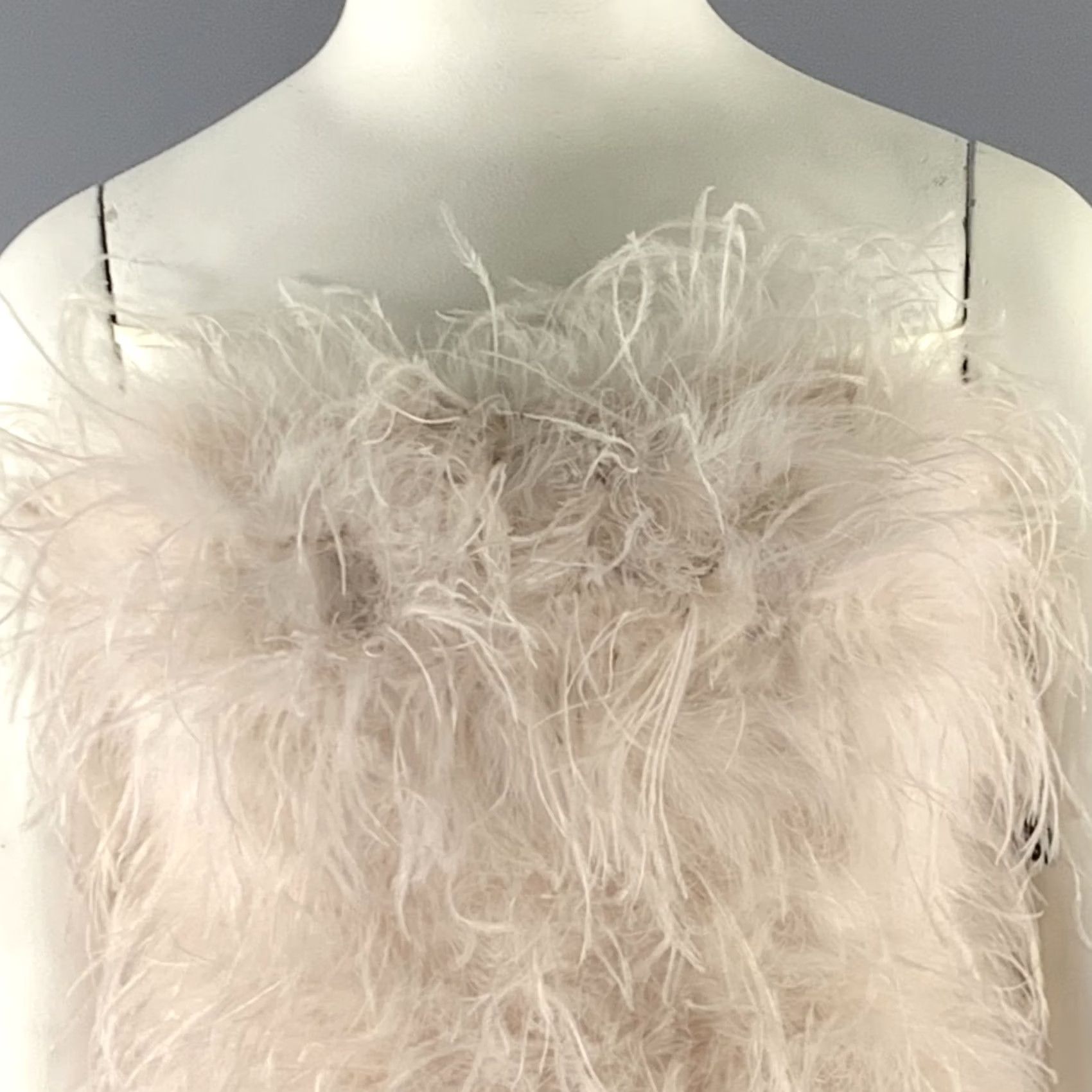 LAMARQUE LAMARQUE Dress L Tan Champagne Feathers Cocktail Dress Women Size L / US 10 / IT 46 - 2 Thumbnail