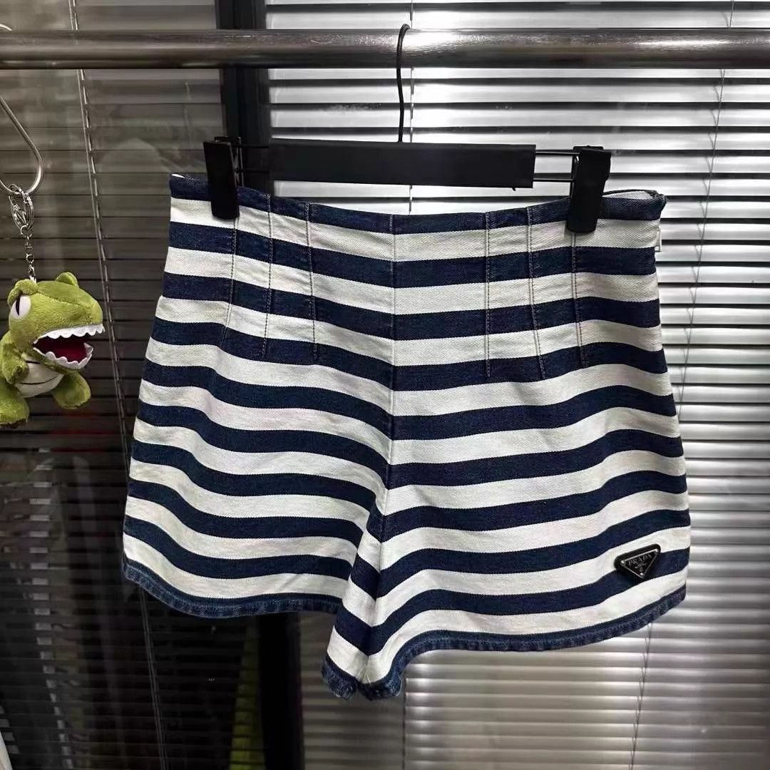 Prada Prada Striped Metal Triangle Logo Skirt Pants 40 New w/ Tags Size 27" / US 4 / IT 40 - 1 Thumbnail