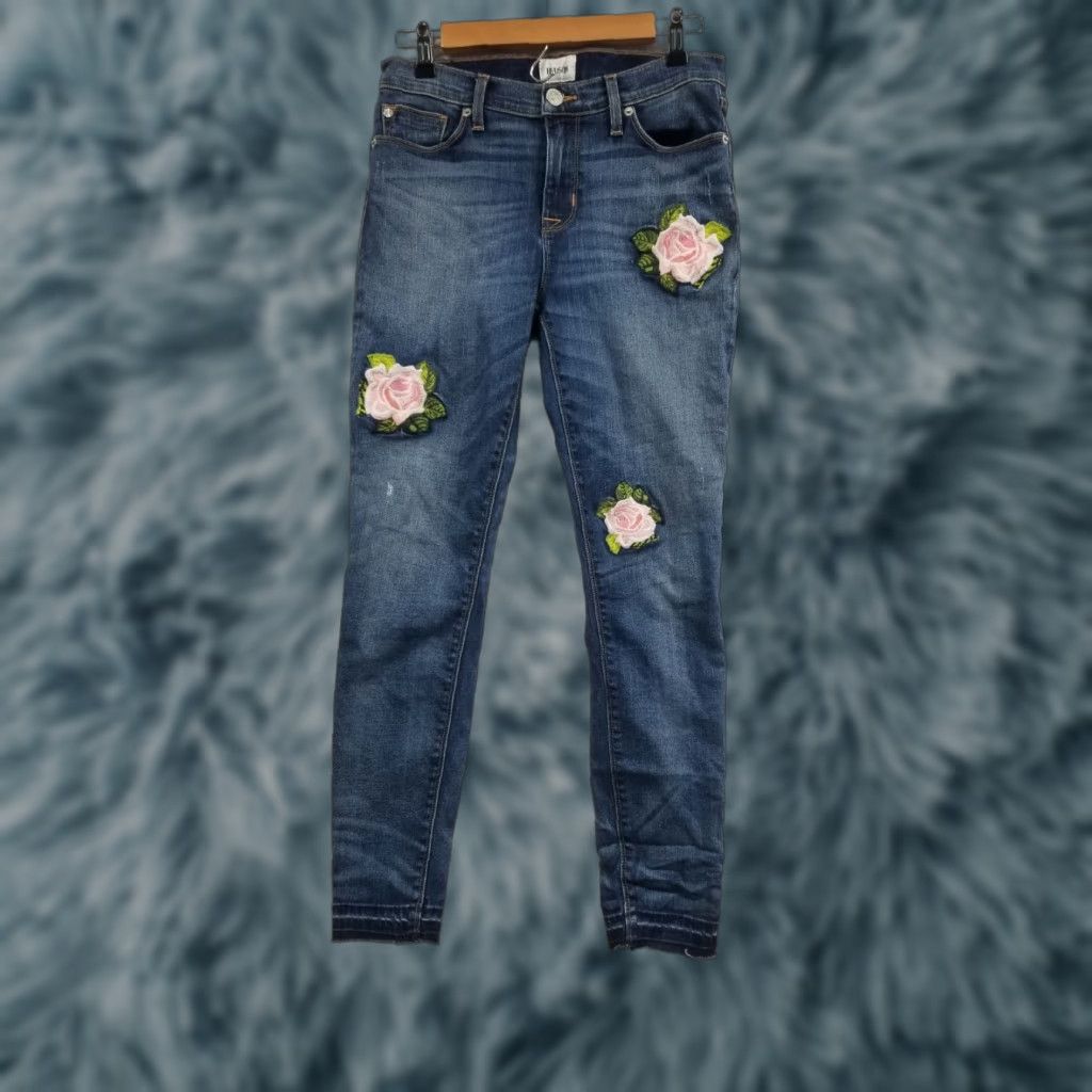 Hudson HUDSON Nico Ankle Skinny Jeans Mid Rise Floral Embroidery Denim Blue 28 Womens Regular Size 28 Skinny Girly Trend Size 28" / US 6 / IT 42 - 1 Thumbnail
