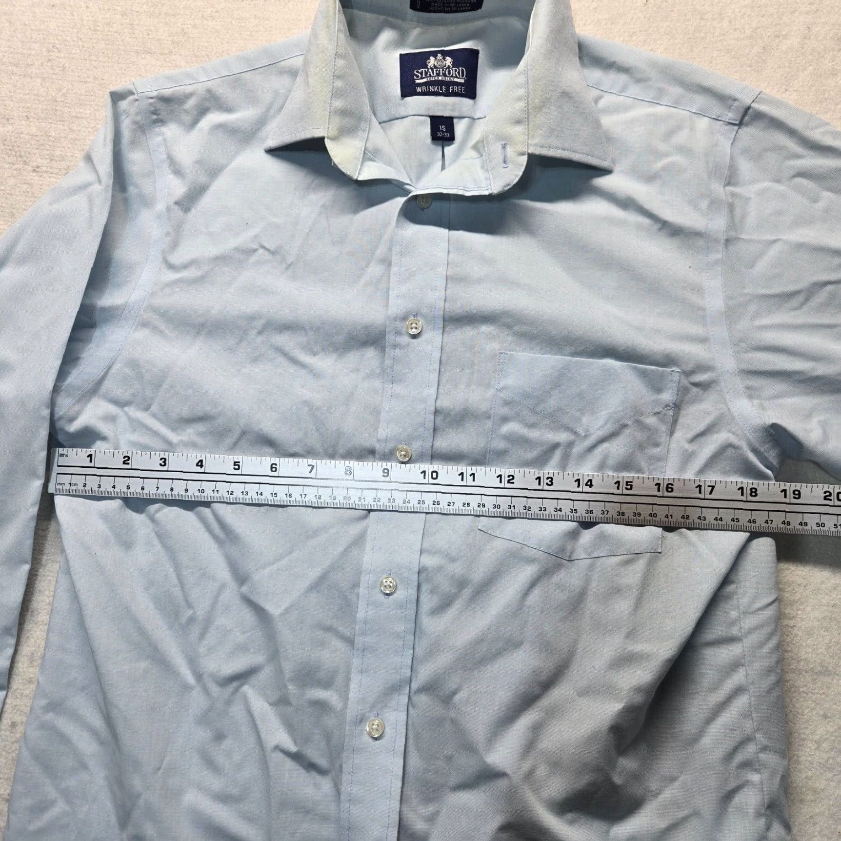 Stafford Stafford Shirt Dress Shirt 15 Blue Button Up Long Sleeve Collared Cotton Blend Men’s 15 Adult Regular Men’s 15 Size 40R - 4 Thumbnail
