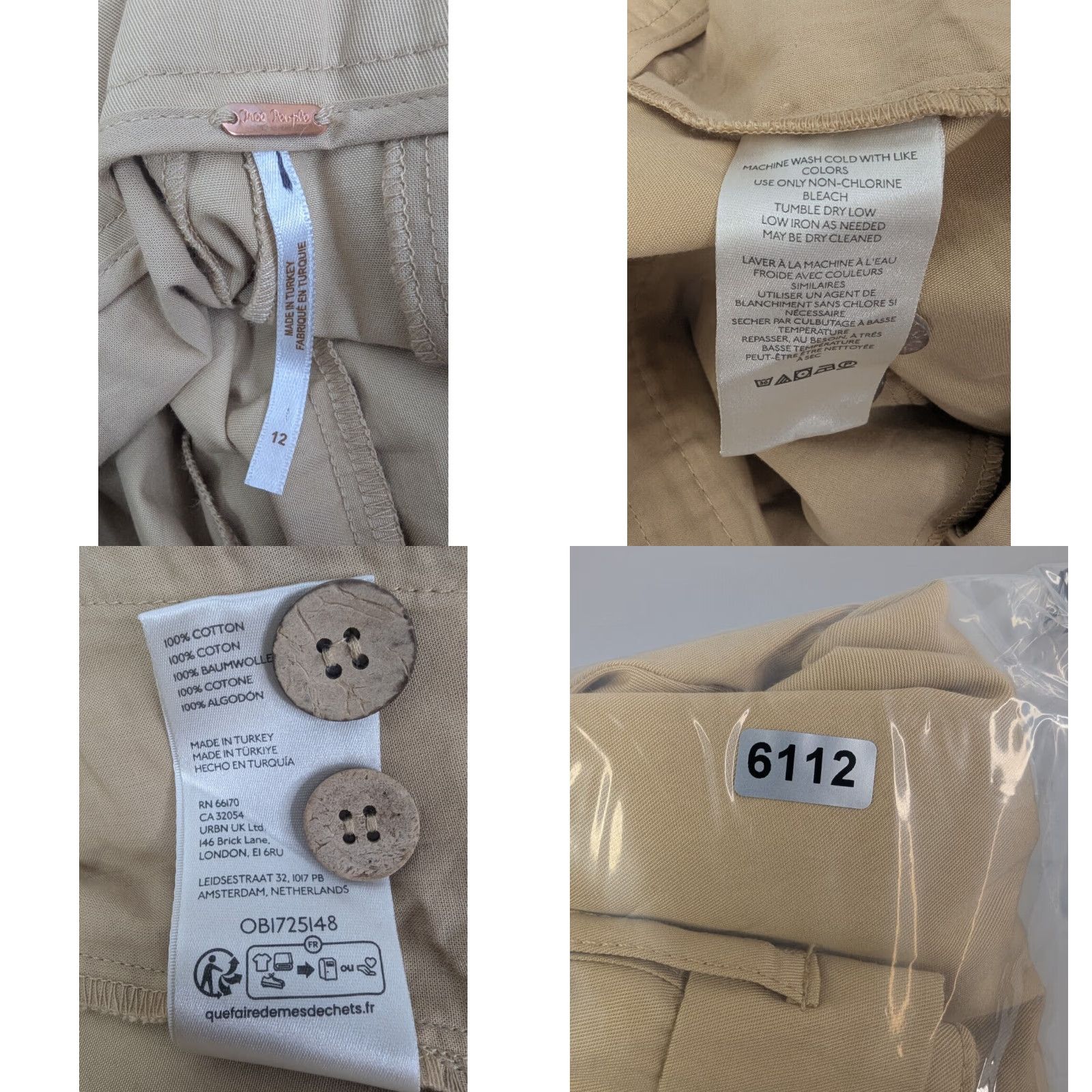 Free People VINTAGE Free People Lucia Trousers Pants Womens 12 Beige Cotton Harem Balloon OB1725148 Size 34" / US 12 / IT 48 - 8 Thumbnail