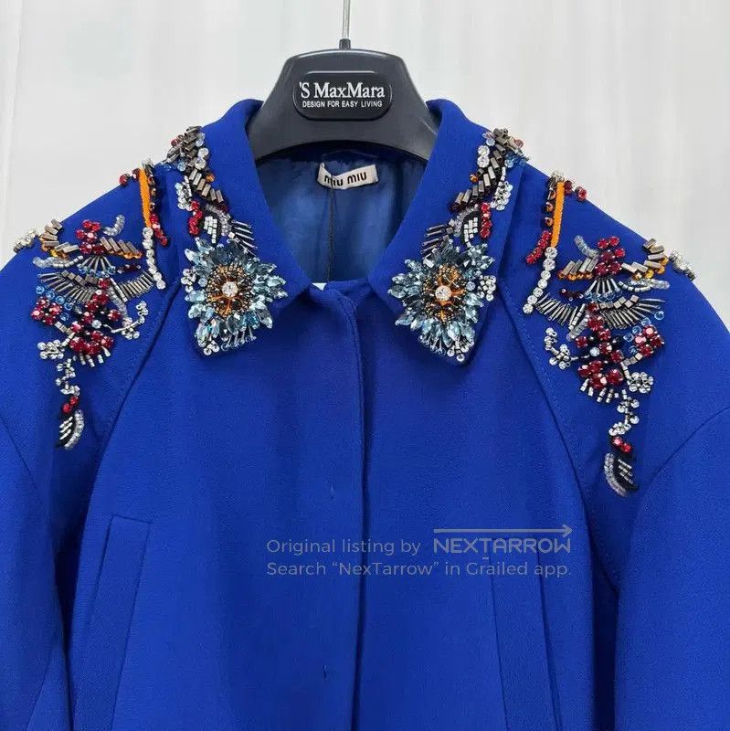 Miu Miu Miu Miu Embroidered Blue Wool Jacket . Size M / US 6-8 / IT 42-44 - 3 Thumbnail