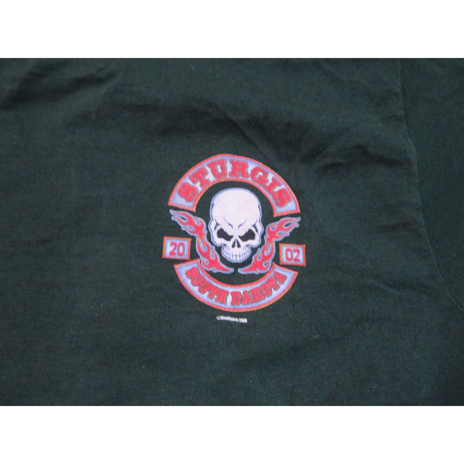 Fruit Of The Loom Sturgis Bike Rally 2002 Skull Double Sided Green Tshirt Sz M Size US M / EU 48-50 / 2 - 3 Thumbnail