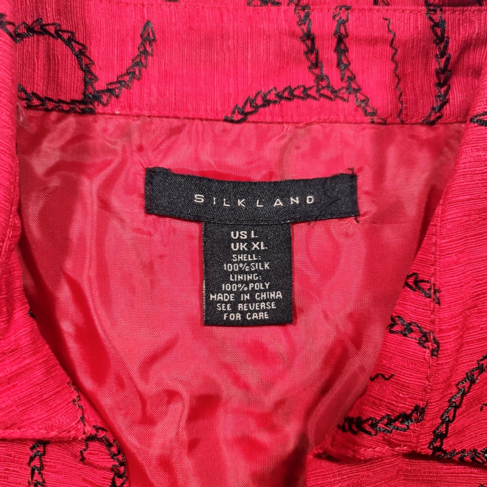 Vintage Silkland Womens Red Silk Floral Pattern Button Up Shirt XL Long Sleeves Size XL / US 12-14 / IT 48-50 - 3 Thumbnail