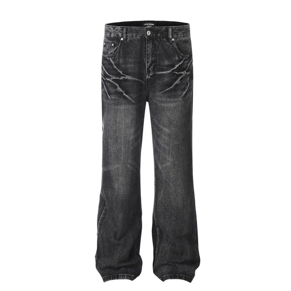 Men's trendy tie-dye loose casual distressed washed jeans