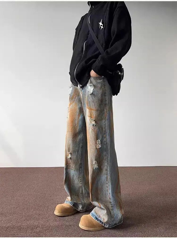 Japanese Brand Retro casual hip-hop tie dyed distressed jeans Size US 32 / EU 48 - 1 Thumbnail