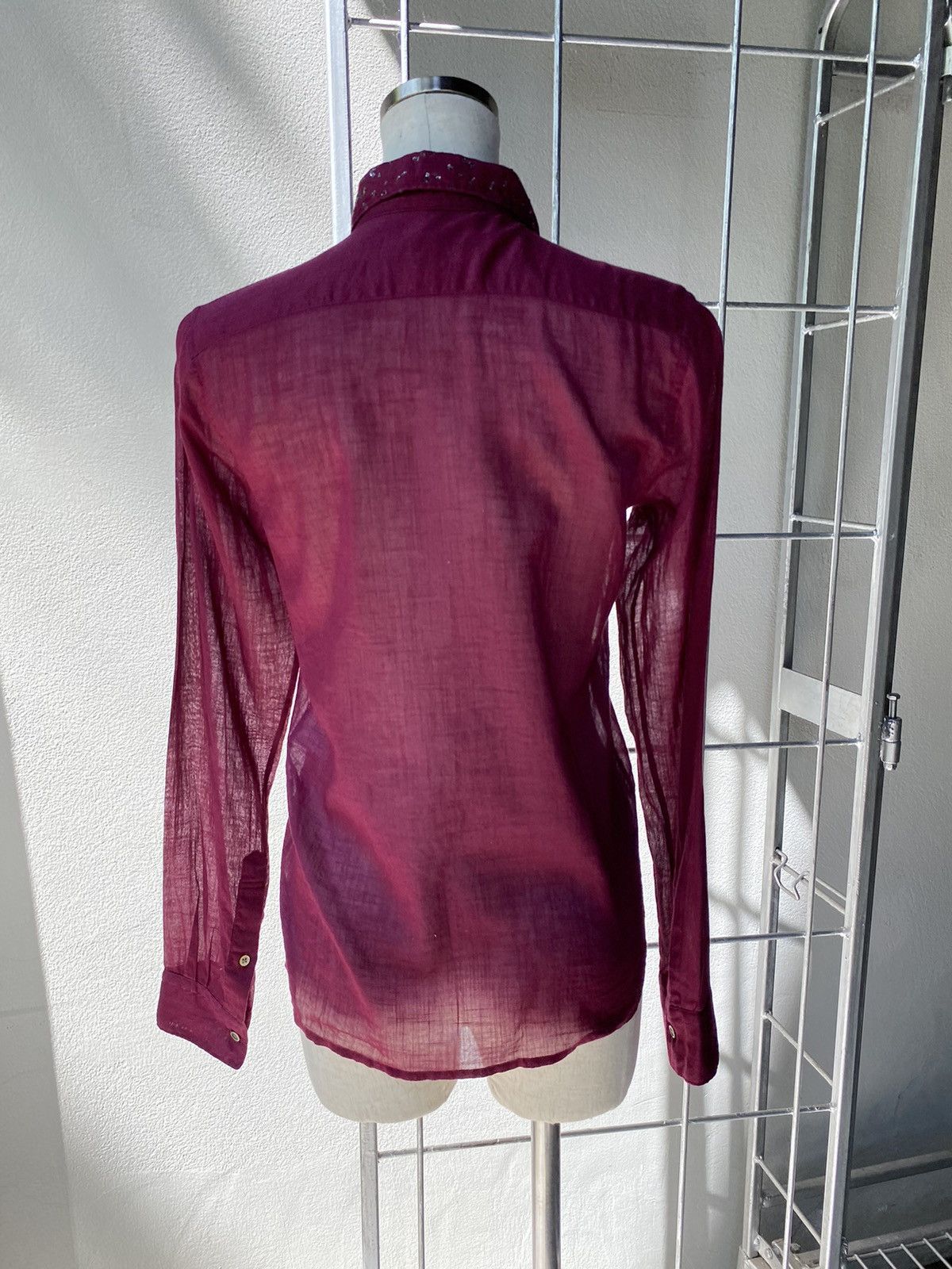 Zucca ZUCCA Deep Red Sheer Shirt with Sparkling Collar Size S / US 4 / IT 40 - 20 Thumbnail
