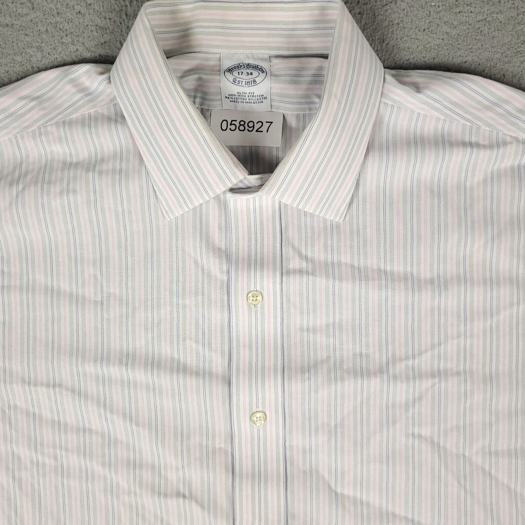 Brooks Brothers VINTAGE Brooks Brothers Dress Shirt Men Size 17 Blue Gray Stripe Long Sleeve French Cuff Business Casual Formal Size 46R - 2 Thumbnail