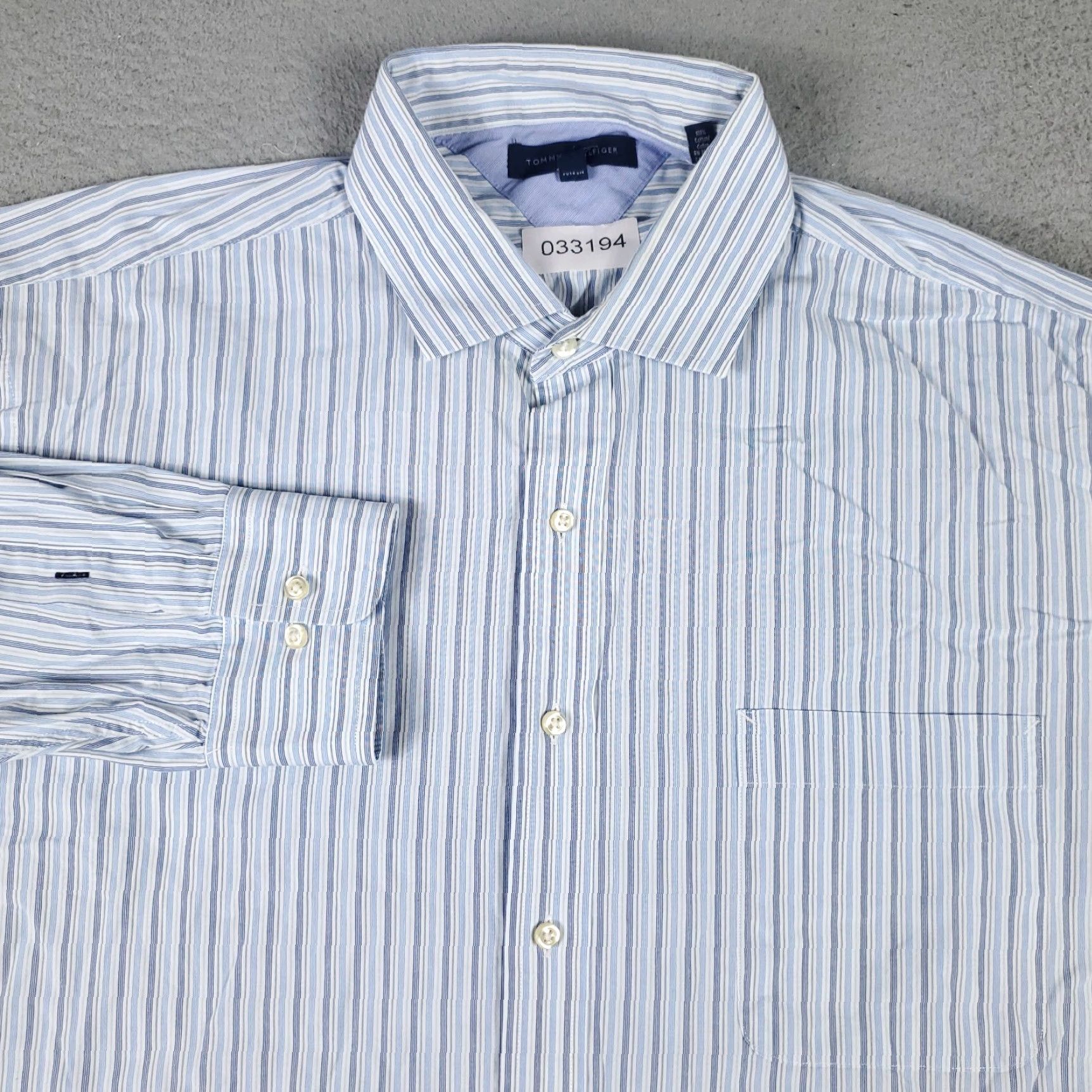 Tommy Hilfiger Tommy Hilfiger Dress Shirt Mens 18 Blue Striped Button Down Long Sleeve Classic Preppy Size 48R - 2 Thumbnail