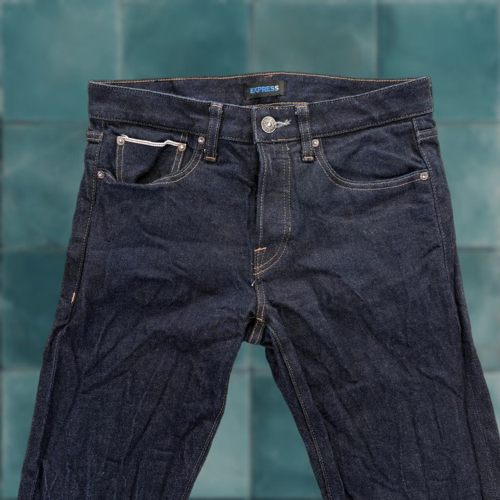 Express Express Jeans Mens 30x32 Dark Wash Blue Slim Fit Selvedge Denim Button Fly Pants Size US 30 / EU 46 - 1 Thumbnail