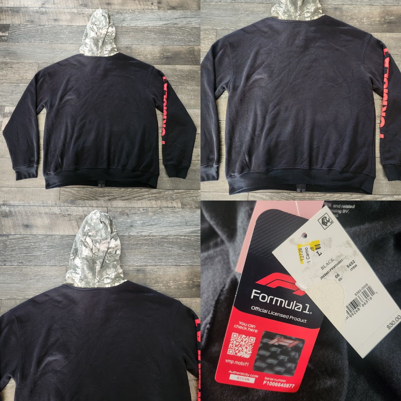 Vintage VINTAGE Formula 1 Hoodie Womens Large Full Zip Black Camo Embroidered New Size L / US 10 / IT 46 - 8 Thumbnail