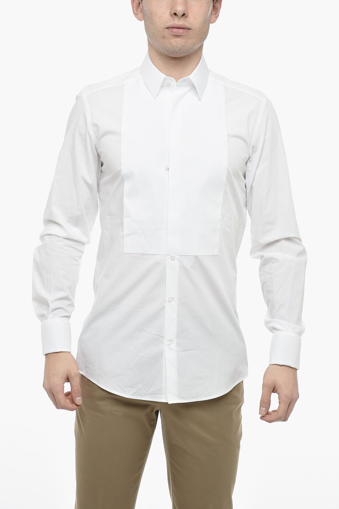 image of Dolce Gabbana Og1Mm0424 Standard Collar Gold Tuxedo Shirt In White, Men's (Size Medium)