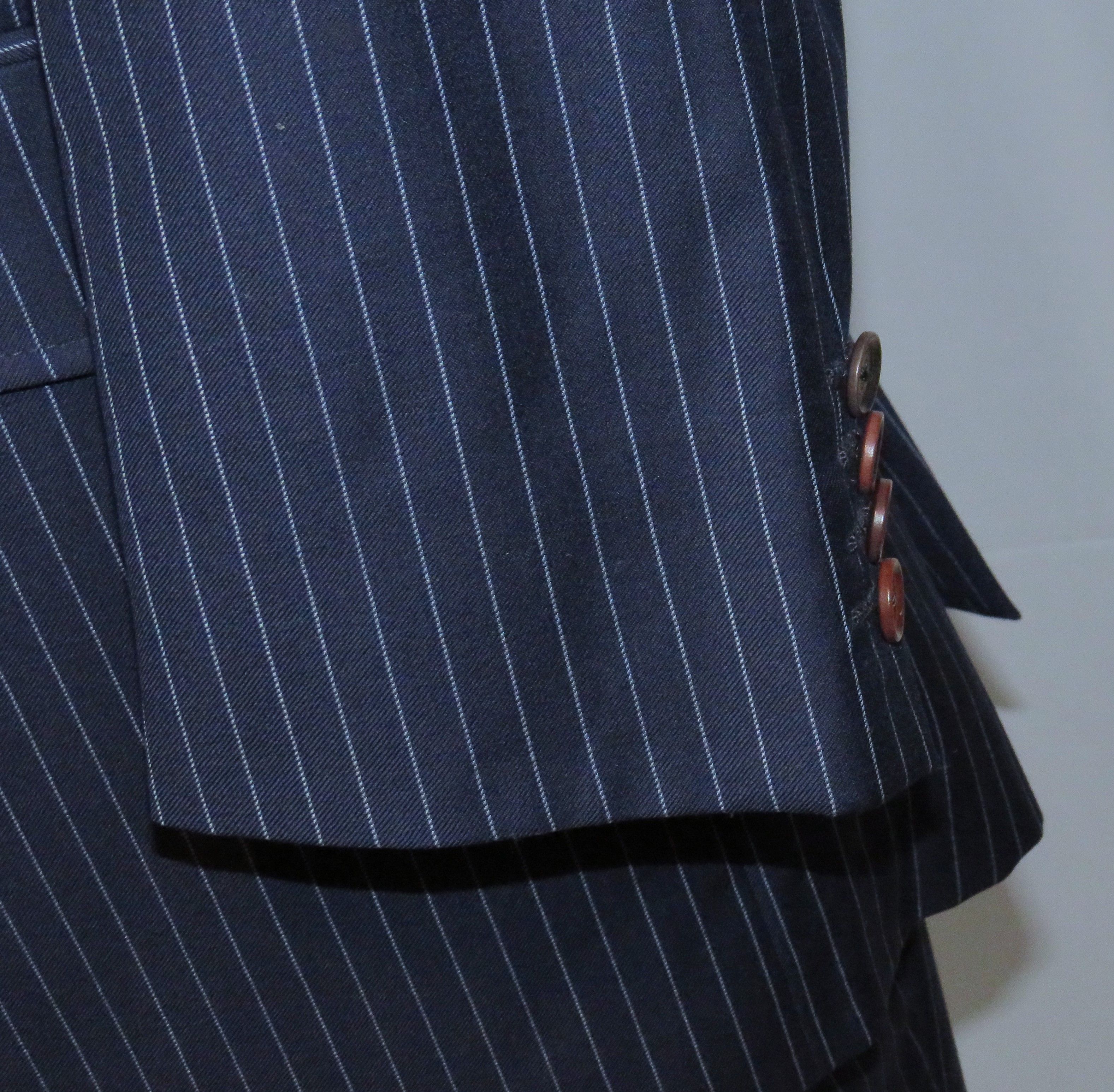 Etro Navy Blue Striped Flat Front Three Roll Two Suit 44 Size 44R - 9 Thumbnail