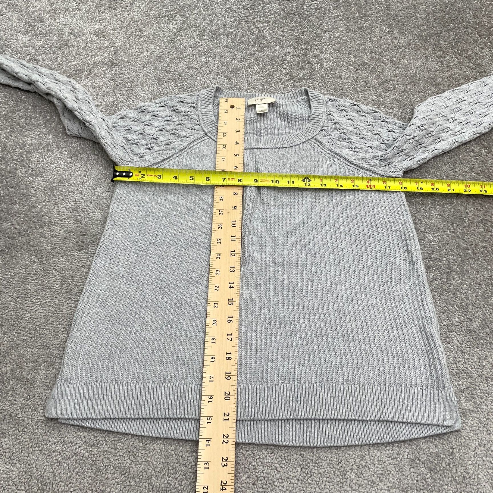 Loft LOFT Pullover Sweater Womens Medium Gray Crochet Knit Casual Crew Neck Raglan Size M / US 6-8 / IT 42-44 - 6 Thumbnail