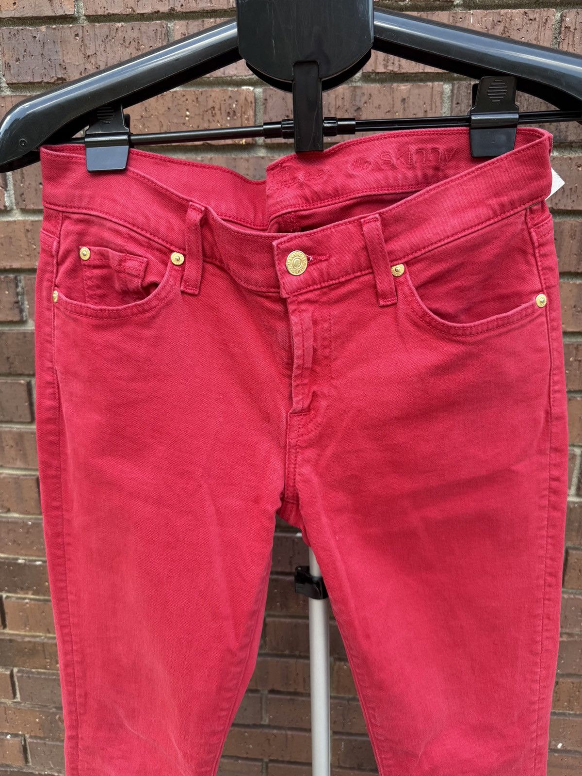 7 For All Mankind Seven 7 For All Mankind Stretch Red Denim Jeans Low Skinny Size 29" - 2 Thumbnail