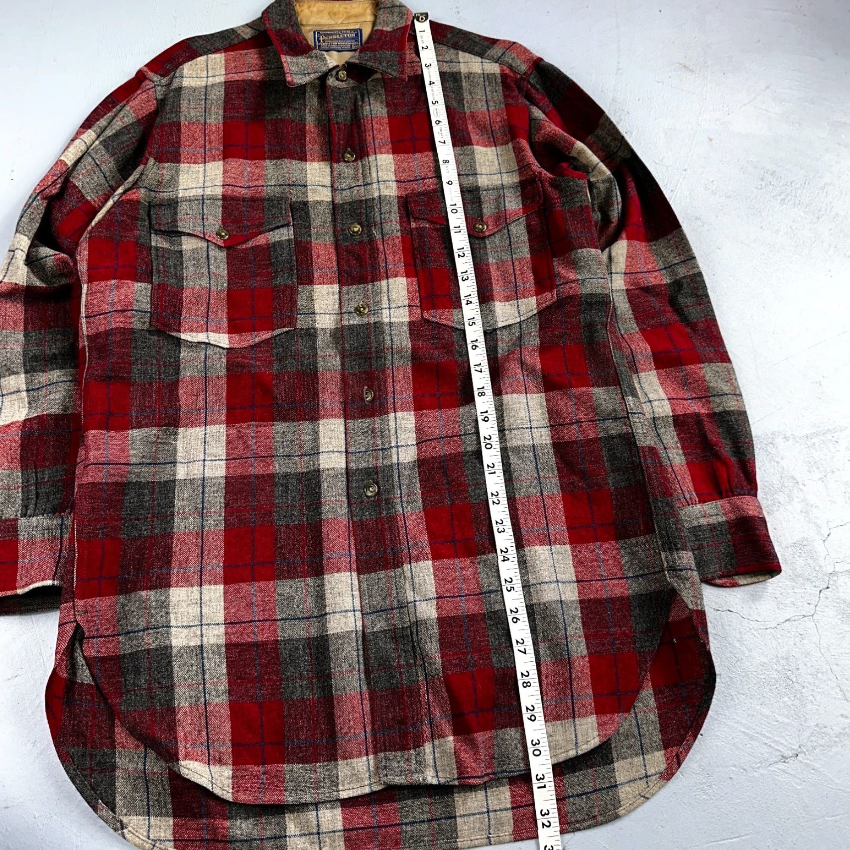 Pendleton VINTAGE Pendleton Shirt Plaid 100% Wool Button-Down Size M Red Mens 1950s Cap Size US M / EU 48-50 / 2 - 3 Thumbnail