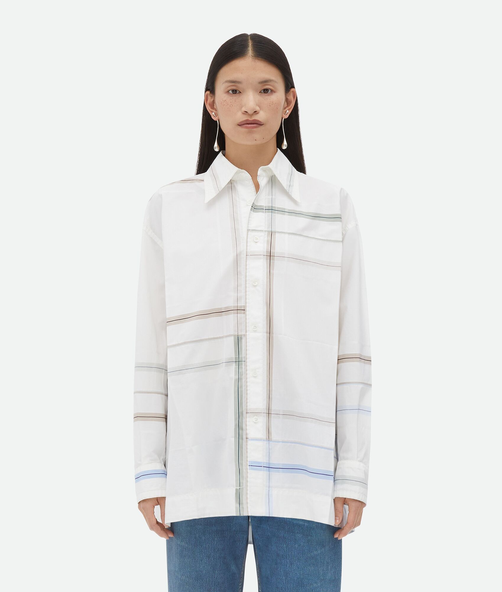 Bottega Veneta o1y0725 Checked Shirt in White Size XS / US 0-2 / IT 36-38 - 1 Thumbnail