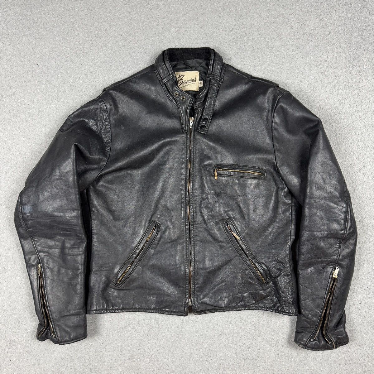 Vintage Berman's Leather Jacket Vintage 60/70s Lenzip biker punk Size US L / EU 52-54 / 3 - 1 Thumbnail