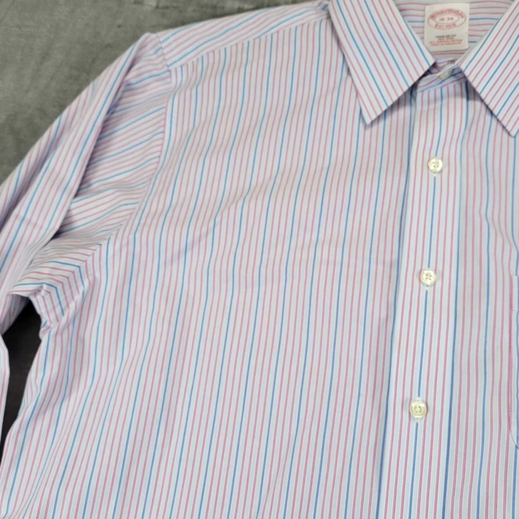 Brooks Brothers Brooks Brothers Mens Regular Fit Striped Dress Shirt Supima Cotton Pink 16 34 Size 46R - 5 Thumbnail
