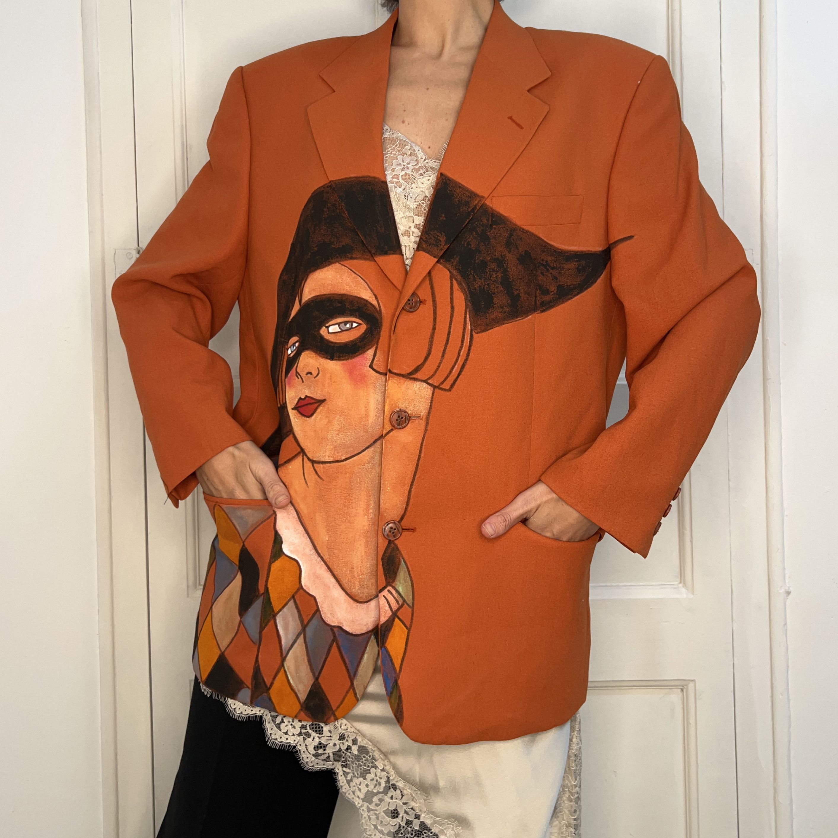 Custommade Hand-Painted Wool Harlequin Blazer Size XXL / US 16-18 / IT 52-54 - 5 Thumbnail