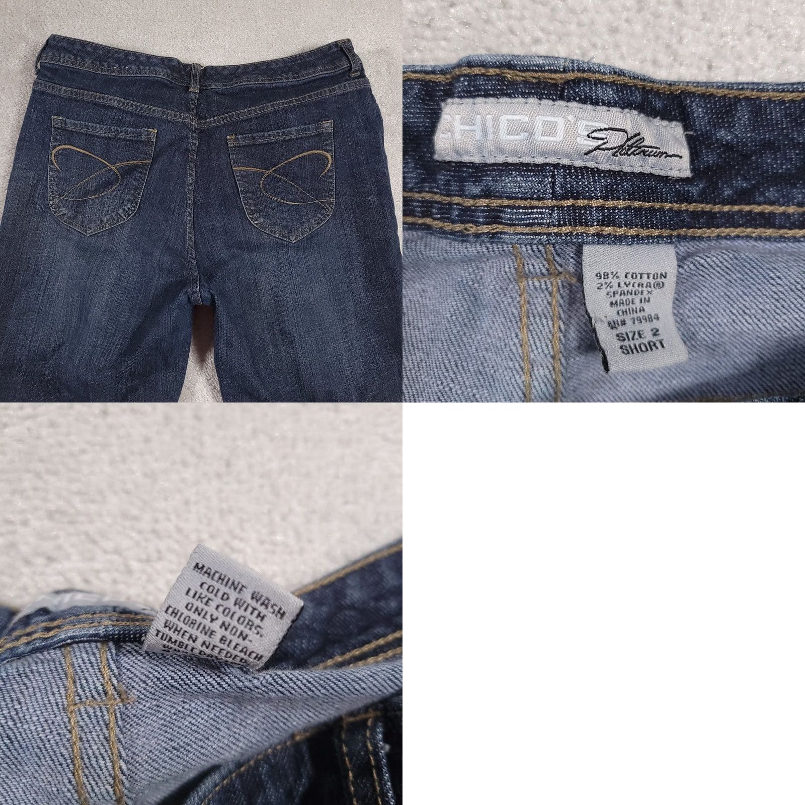 Vintage Chico'S Platinum Jeans Womens 2 US Large 14 Mid-Rise Denim 34X27 Straight Leg - Vintage - Blue Size 24" / US 00 / IT 34 - 9 Thumbnail