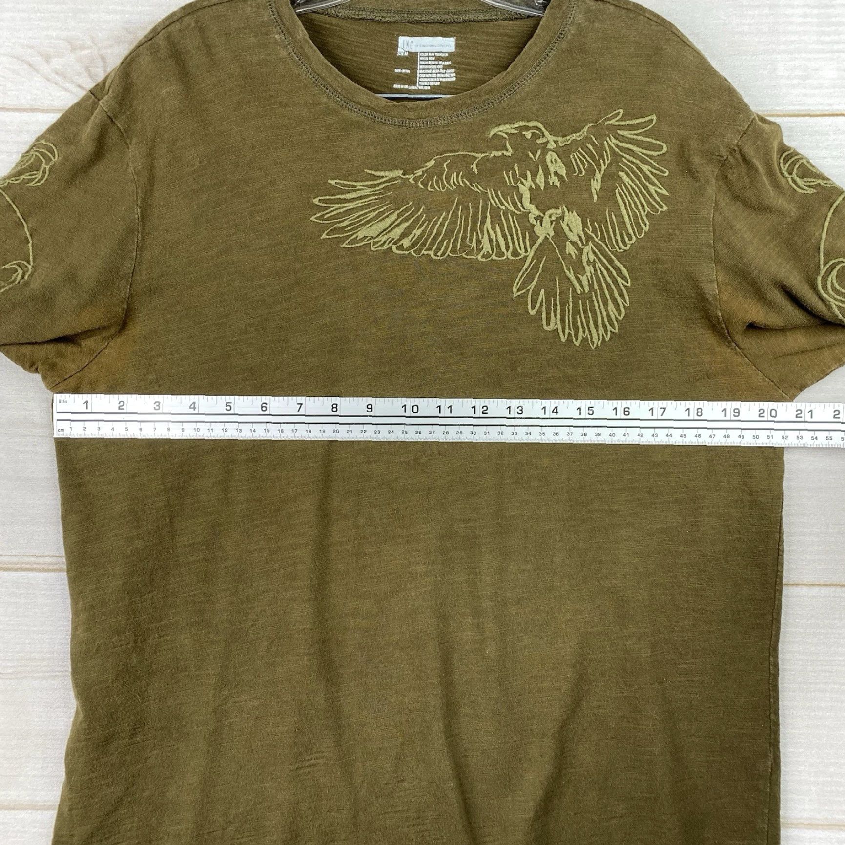 Vintage INC International Concepts Men T-Shirt Long Sleeve Green Embroidered Eagle Skulls Crew Neck M Size US M / EU 48-50 / 2 - 3 Thumbnail