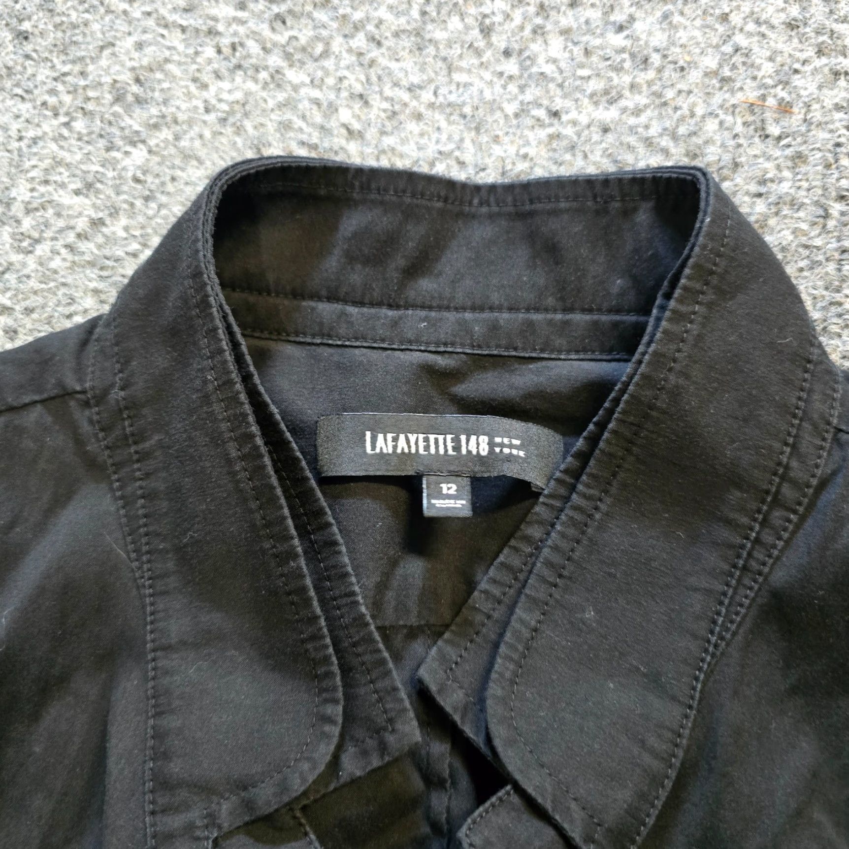Vintage Lafayette 148 New York Top Womens 12 Black Button Up Long Sleeve Stretch Capsule Career Blouse Size XL / US 12-14 / IT 48-50 - 3 Thumbnail