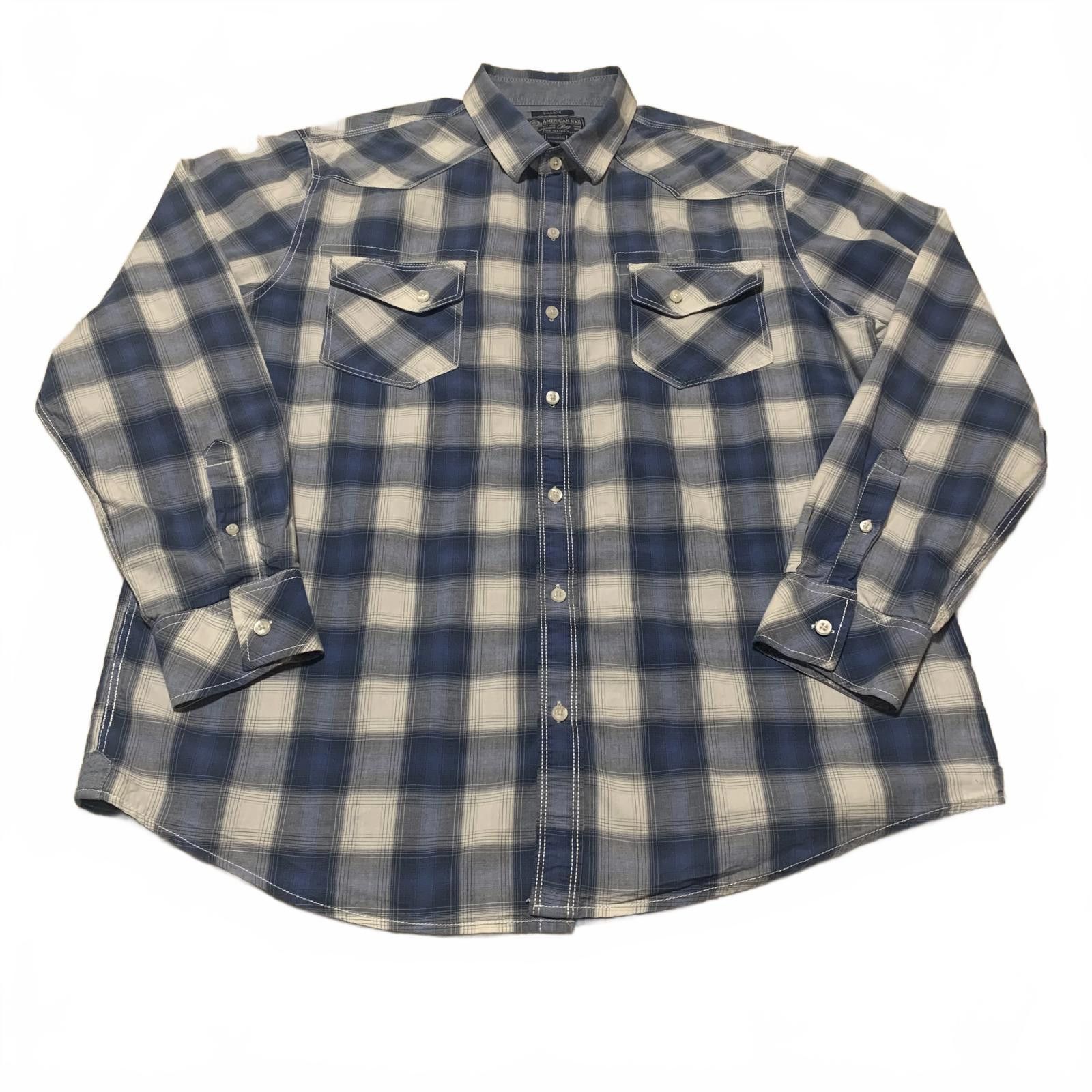 American Rag American Rag Men's XL Blue White Plaid Long Sleeve Shirt Size US XL / EU 56 / 4 - 6 Thumbnail