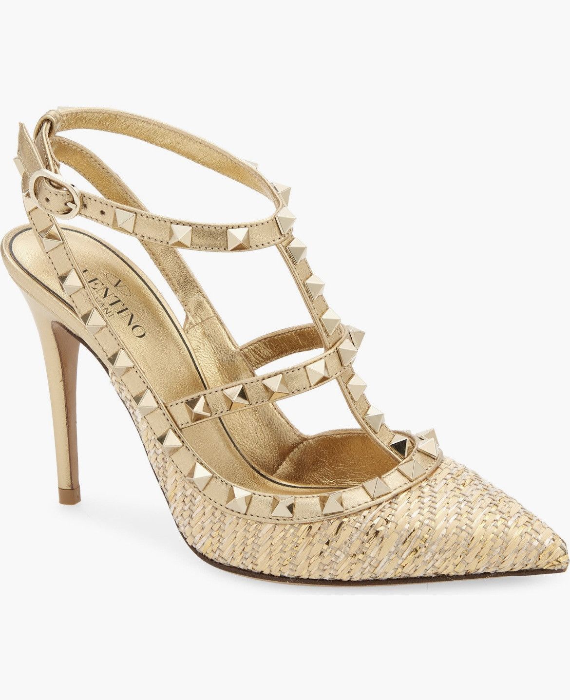 Valentino Valentino Garavani Rockstud Raffia Pumps with Straps 100MM Size US 9 / IT 39 - 1 Thumbnail