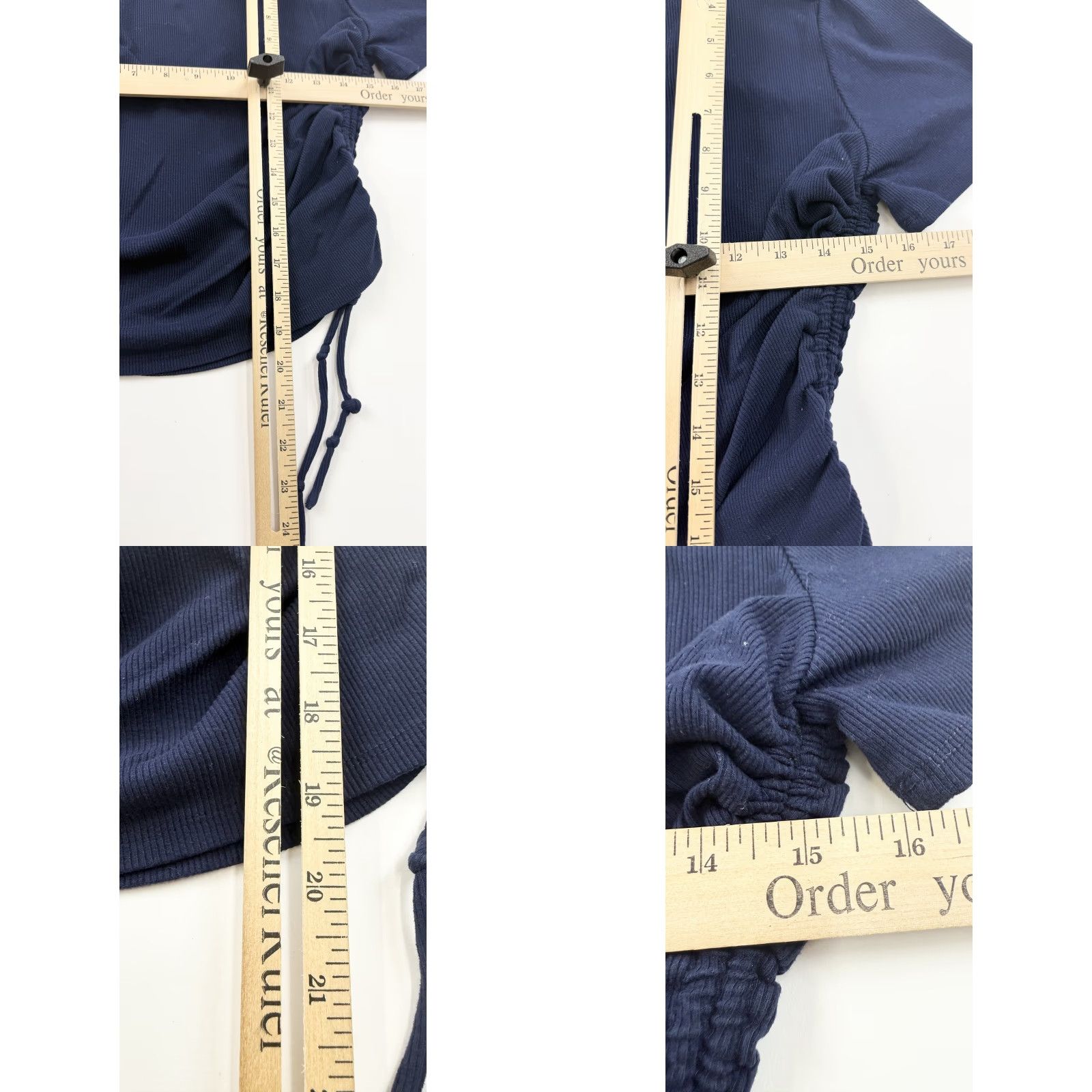 Vintage WAYF Shirt Womens Large Navy Blue Ruched Drawstring Side Ribbed Stretch Tee Top Size L / US 10 / IT 46 - 8 Thumbnail