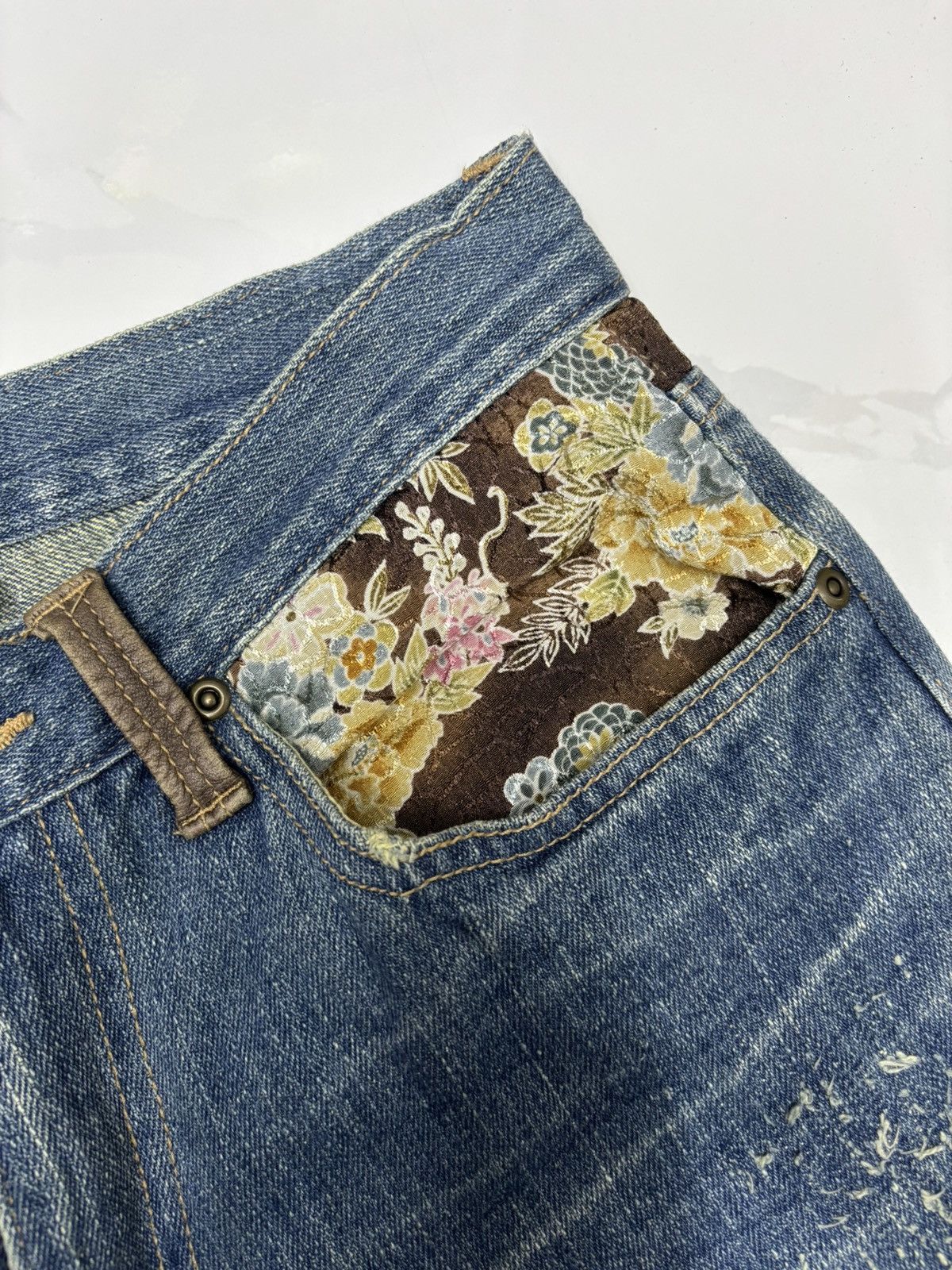 Undercover Distressed Patchwork Wide Leg Jeans Embroidered Accents Size US 29 - 11 Thumbnail