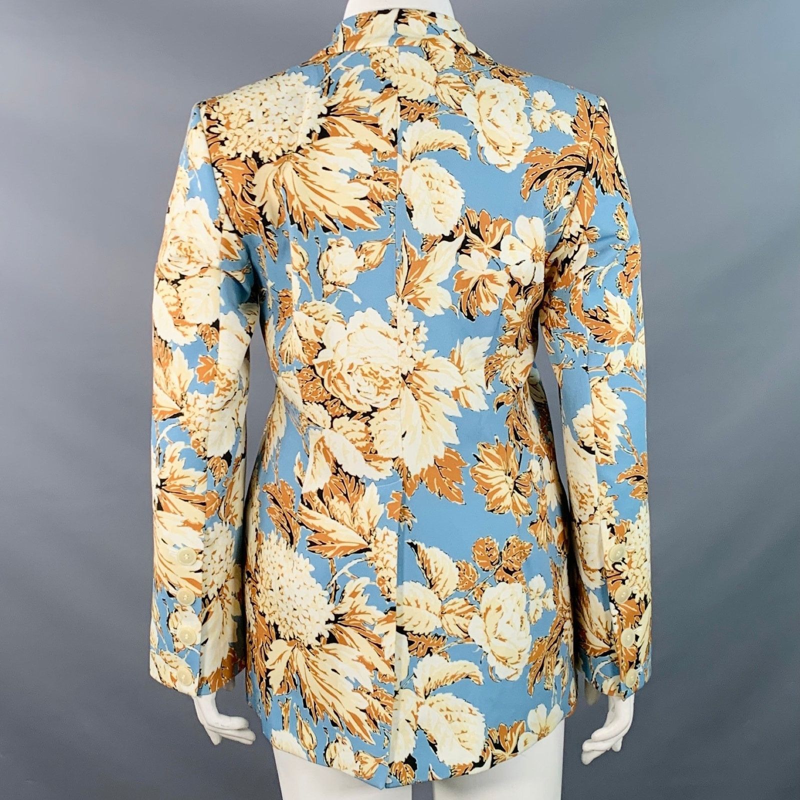 Stine Goya Blue Tan Polyester Floral Notch Lapel Zip Pockets Blazer Size L / US 10 / IT 46 - 4 Thumbnail