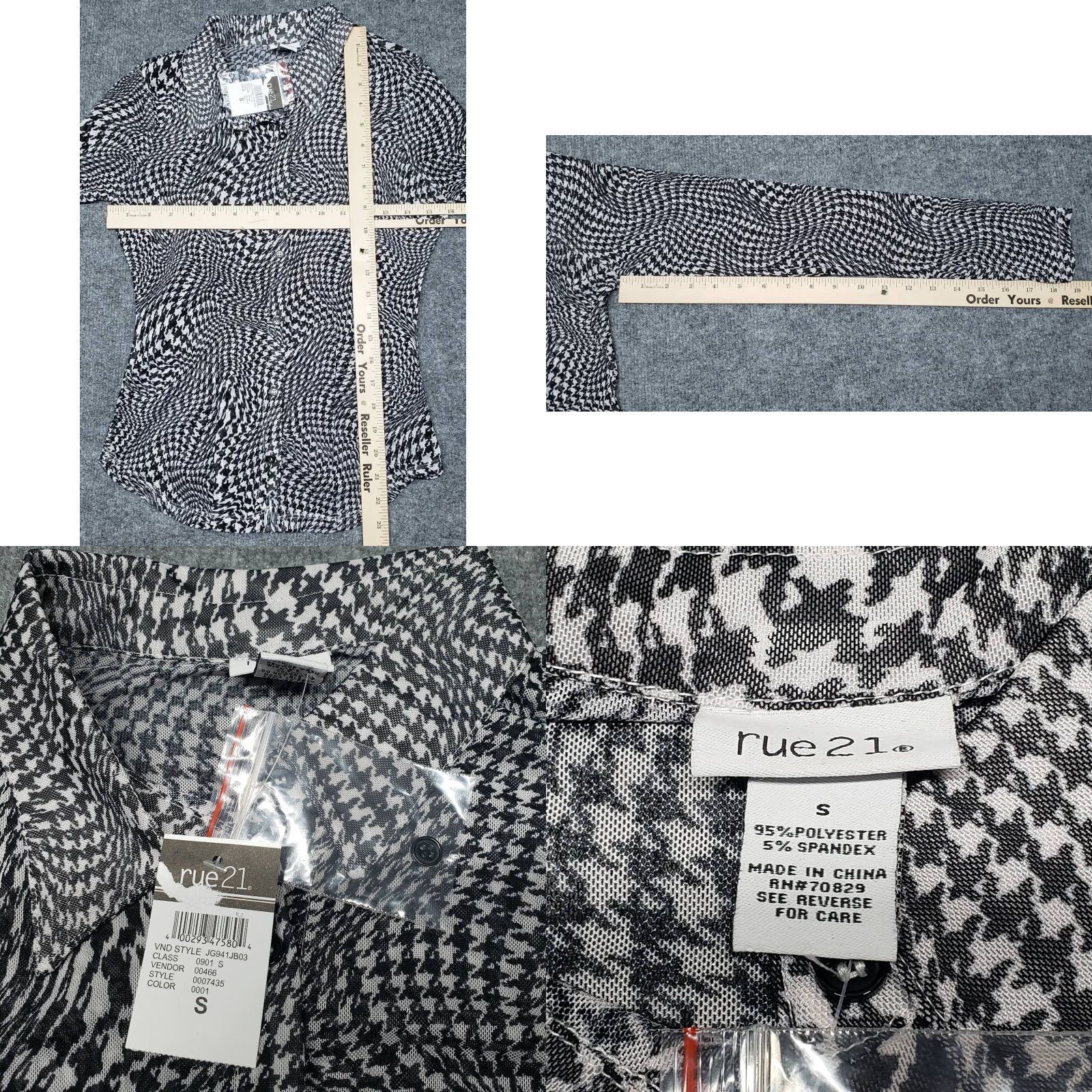 Vintage Rue21 Shirt Womens S Black Houndstooth Long Sleeve Button Up Collar Stretch New Size S / US 4 / IT 40 - 8 Thumbnail