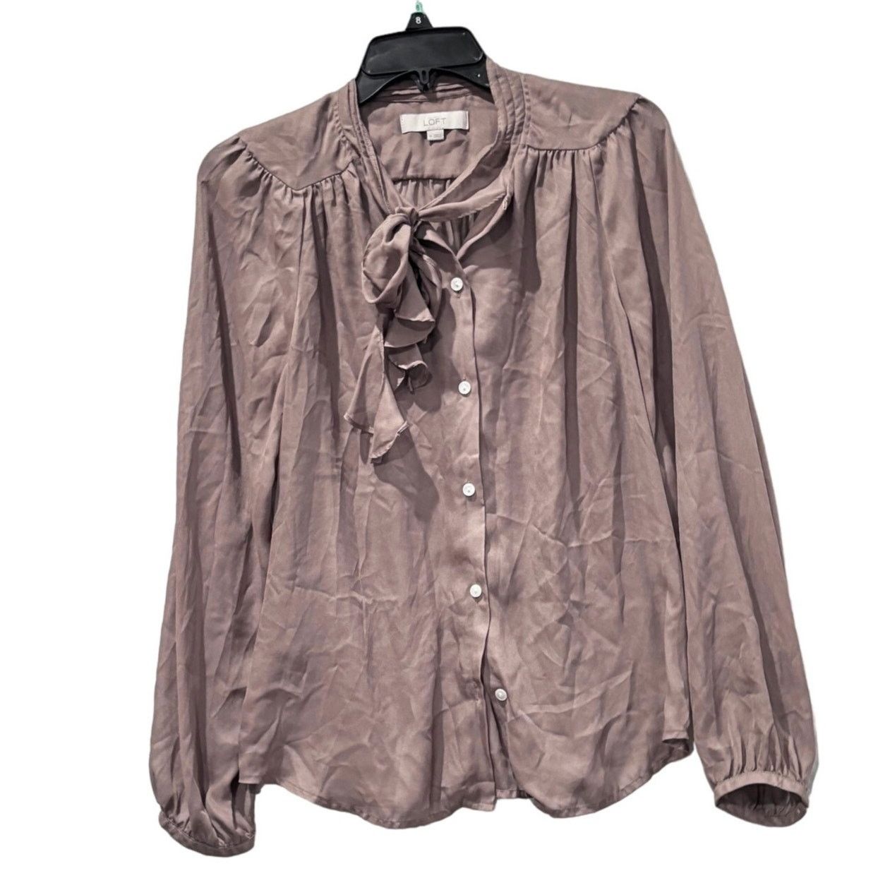 Loft LOFT Ann Taylor Women's Brown Button-Up Bow Neck Blouse Sz M Size M / US 6-8 / IT 42-44 - 2 Thumbnail
