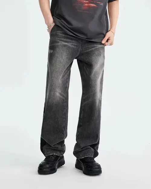 Jean Vintage Washed Textured Stitching Jeans Size US 33 - 2 Thumbnail